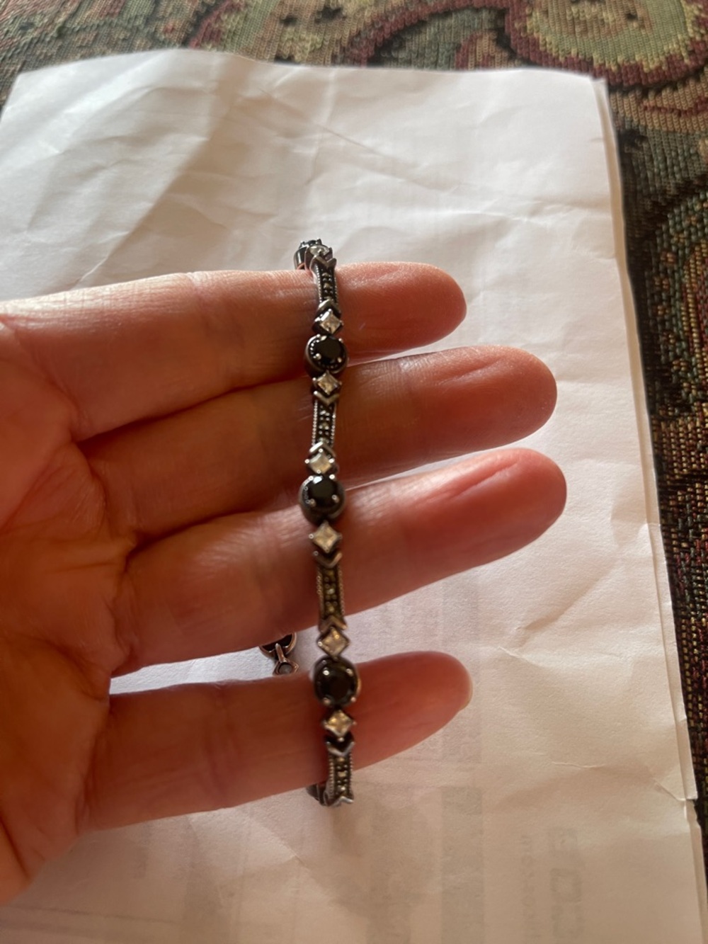 Women's Vintage 925 Sterling Silver with Onyx, clear stones and Marcasite.